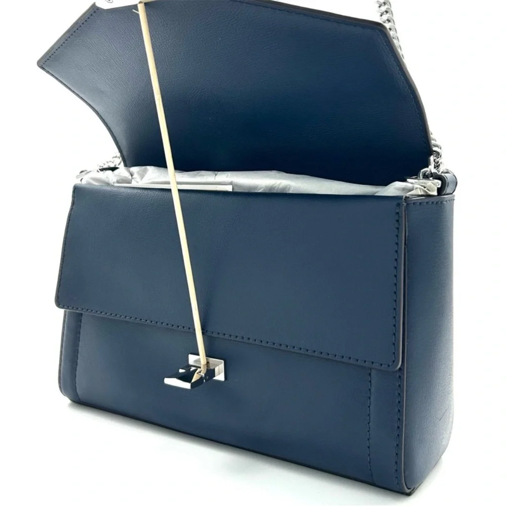 Michael Kors Kinsley leather Medium shoulder Flap Crossbody Bag Navy Blue